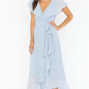 Elegant Light Blue Wrap Dress